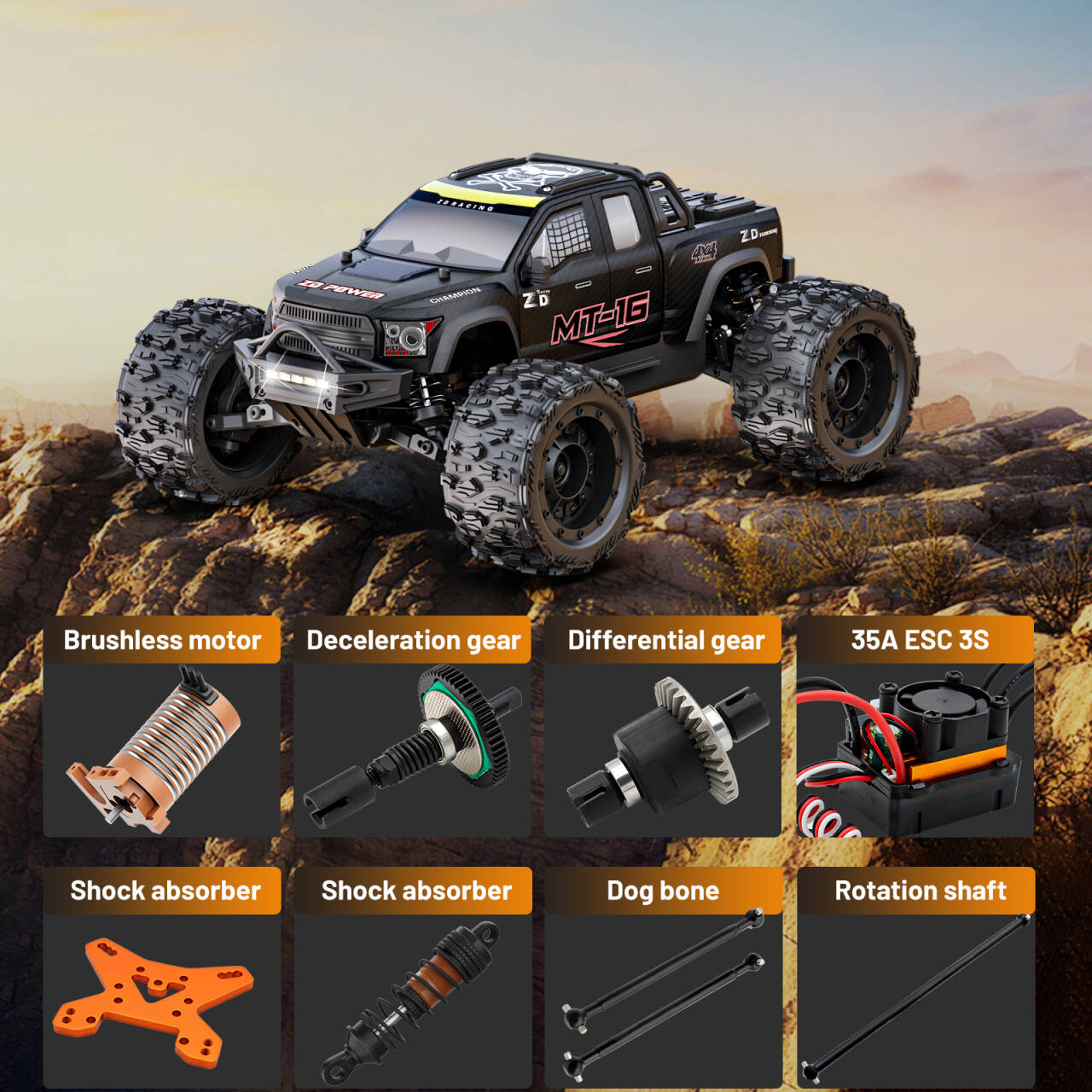ZD Racing MT-16 RC Car 1/16 4WD 2.4G 4CH Off-Road Car 2845