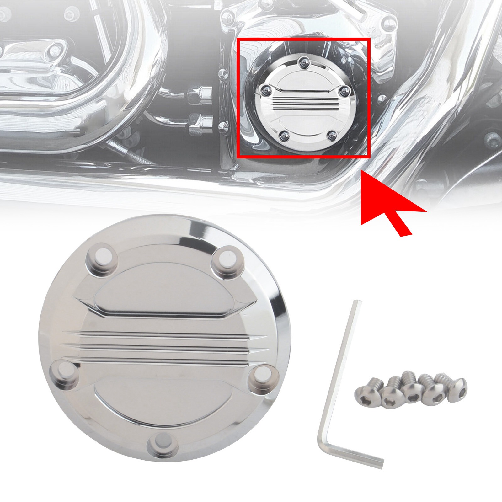 Chrome 5-Hole Timing Timer Cover For Harley Twin Cam 99-17 – Fits Street Glide, Dyna & More