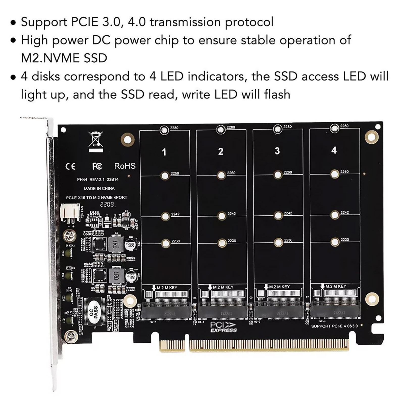 Carte Adaptateur 4 Ports M.2 NVMe Vers PCIe X16 - Convertisseur SSD Pour PC Gaming