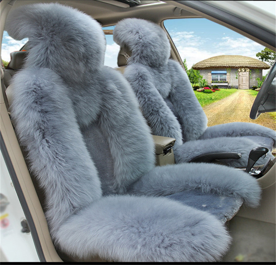 Super Soft Fluffy Winter Sheepskin Fur Car 2 Front Seat Cover Product Description