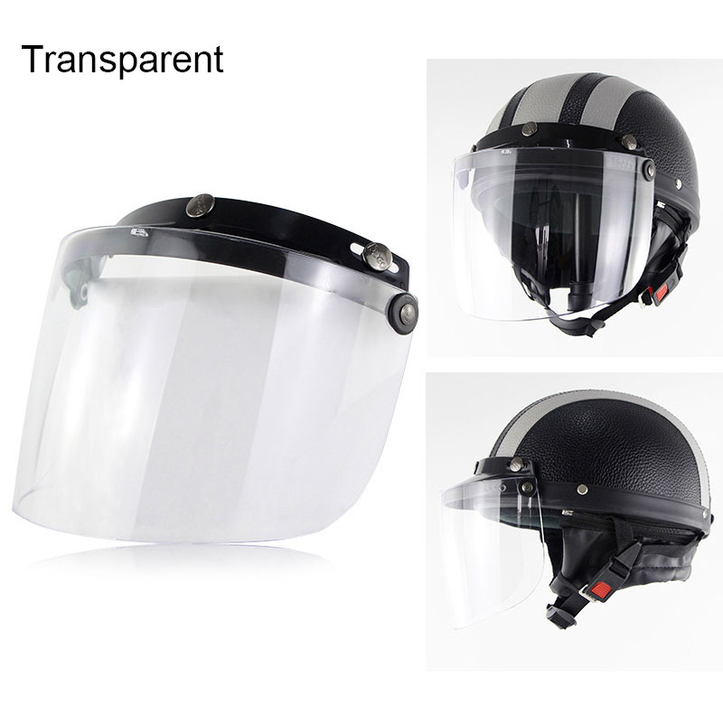3 Snap Flip Up Visor Shield Lens Retro Open Face Motorcycle Helmet Anti
