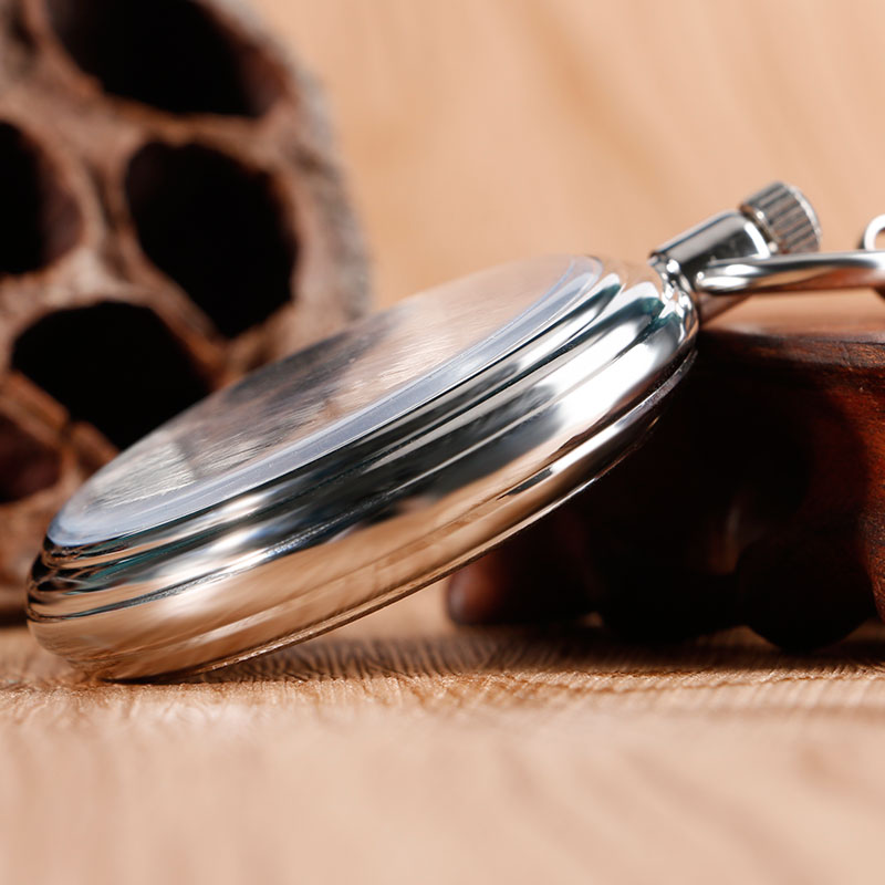 SHUHANG Automatic Self Winding Pocket Watch Silver Tone Open SHUHANG Automatic Self Winding Pocket Watch Silver Tone Open