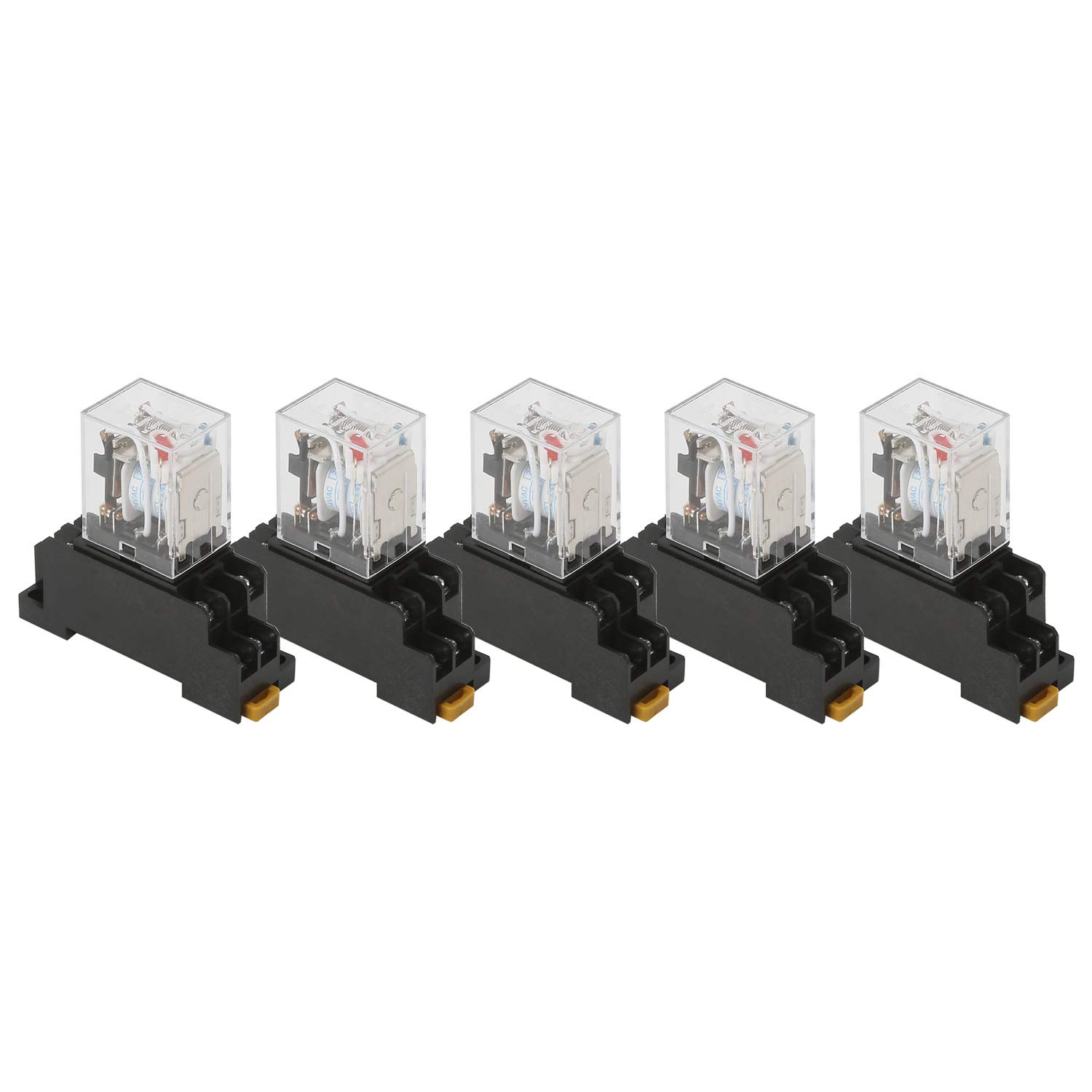 Socket Base AC 24V Coil Red Light DPDT 8 Pins Power Relay 5 Pcs