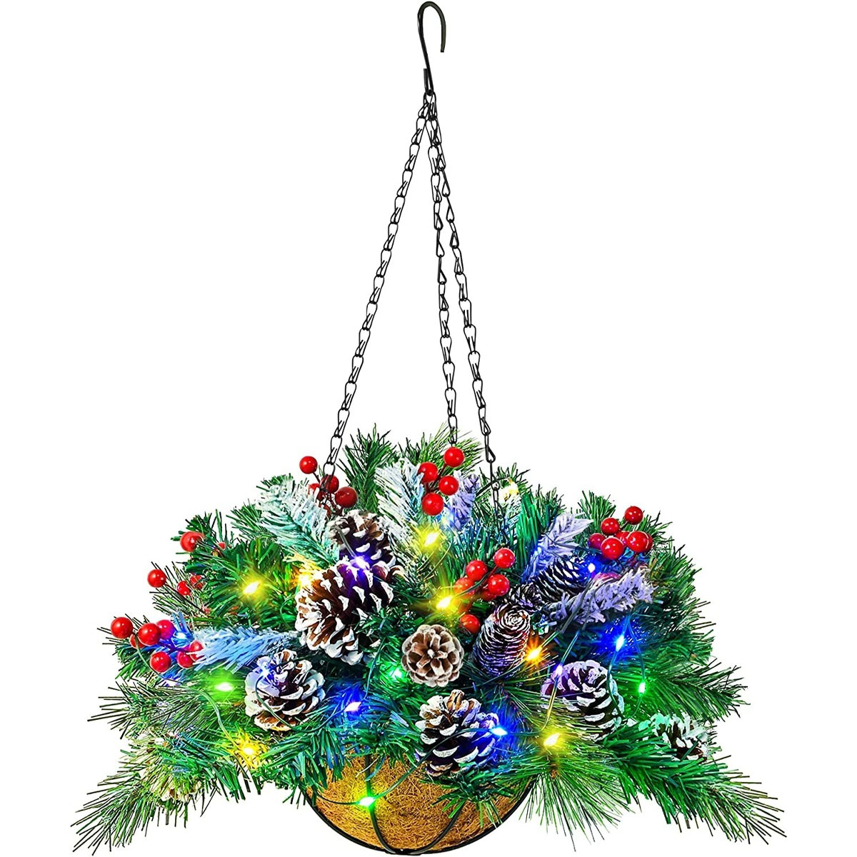 Flocked Christmas hanging basket detail