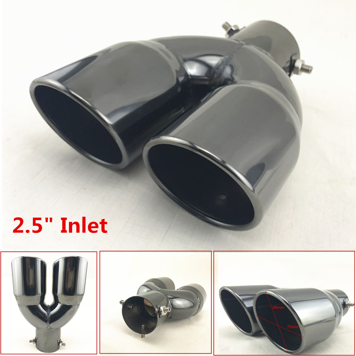 1x Deluxe Car Exhaust Tip Dual Tail Pipe Carbon Fiber+Stainless Universal Left