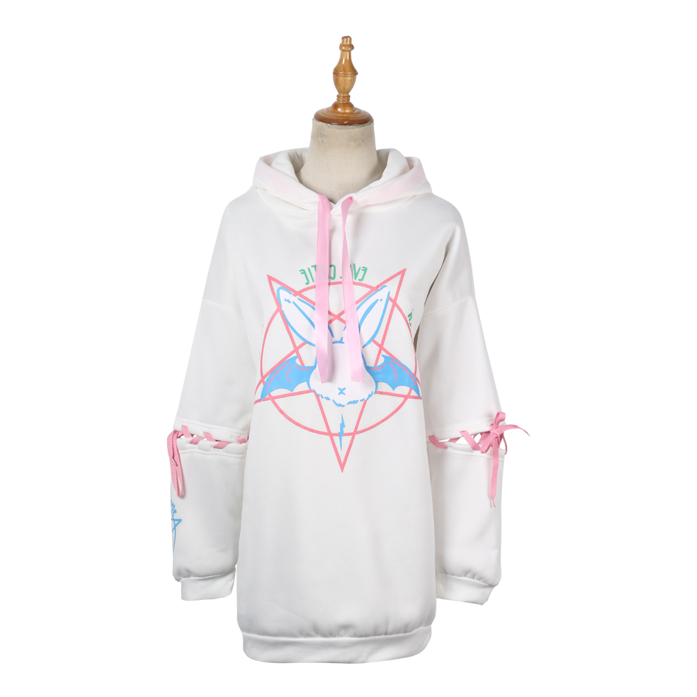 Schleife Pentagramm Hase Druck Sweatshirt Kapuze Damen Schleife Pentagramm Hase Druck Sweatshirt Kapuze Damen