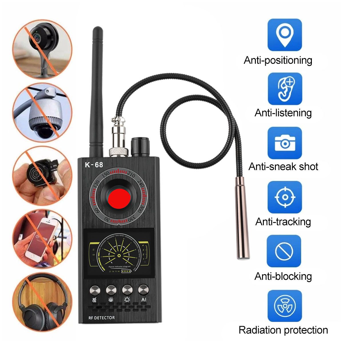 New K68 Anti-Spy RF Detector Camera GSM Audio Bug GPS Finder