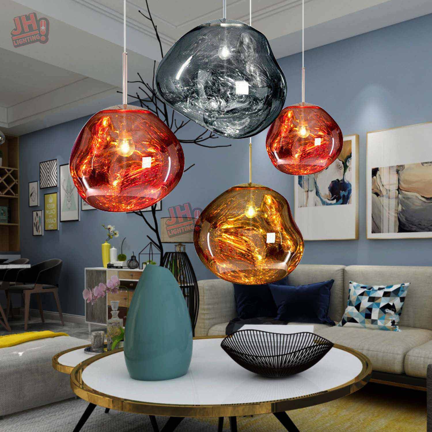 14" Modern Irregular Melt Glass Ball Mirror Pendant Ceiling Light