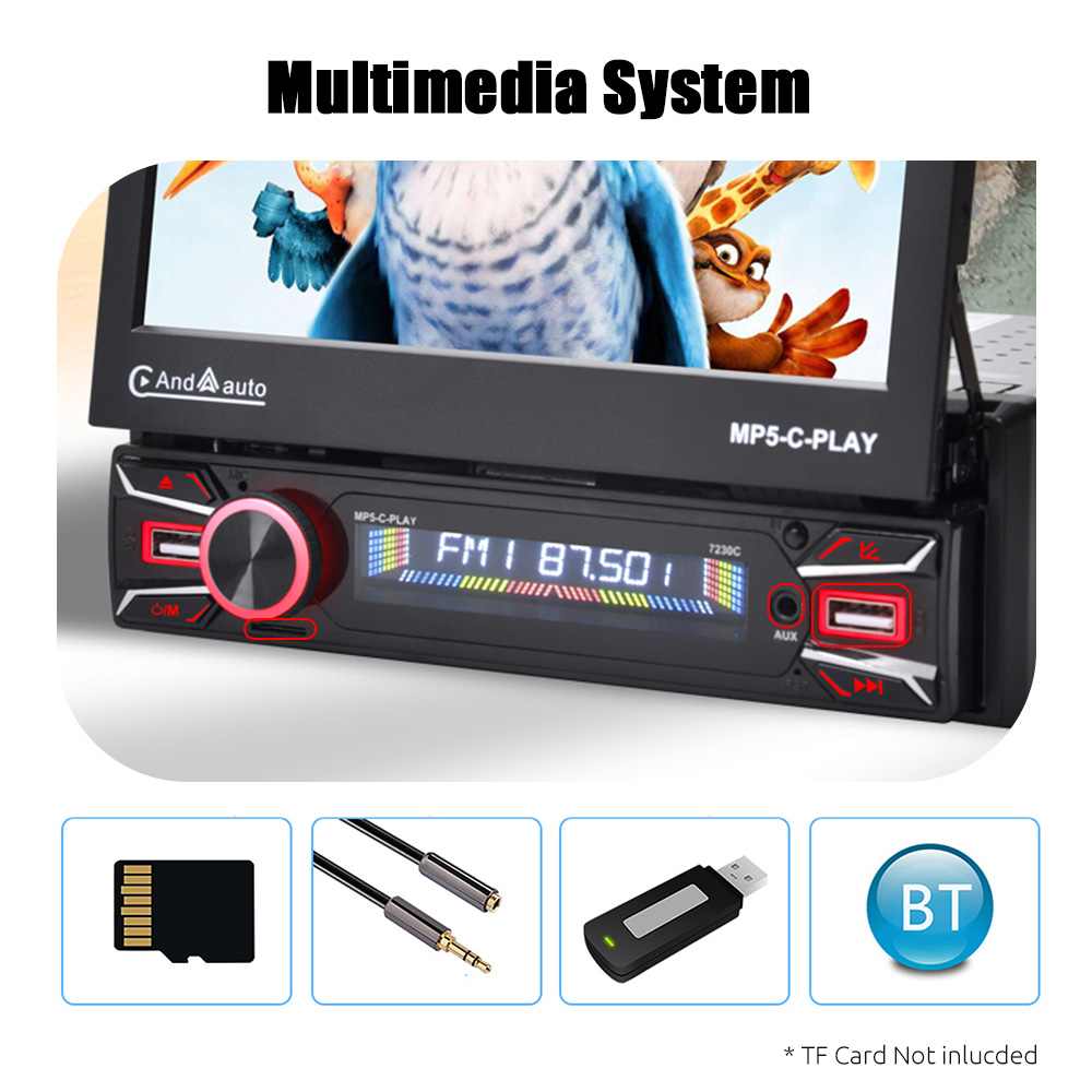 Single 1DIN 7 Car Stereo Radio Apple Carplay Android Auto Flip Out Touch  Screen