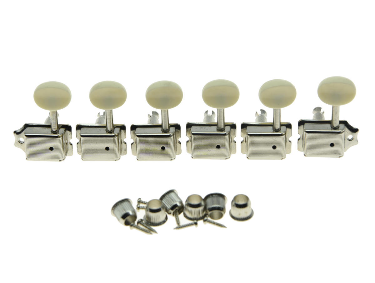 Dopro Nickel with Aged White Button Split Shaft Vintage Guitar Tuning Keys Pegs Tuners for Strat Tele