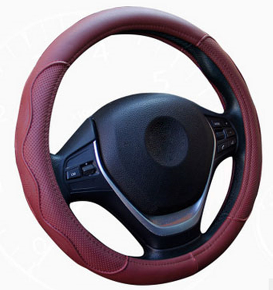 Burgundy Dynamic Fiber Leather Embossed Car Steering Wheel Cover 38cm Skidproof eBay