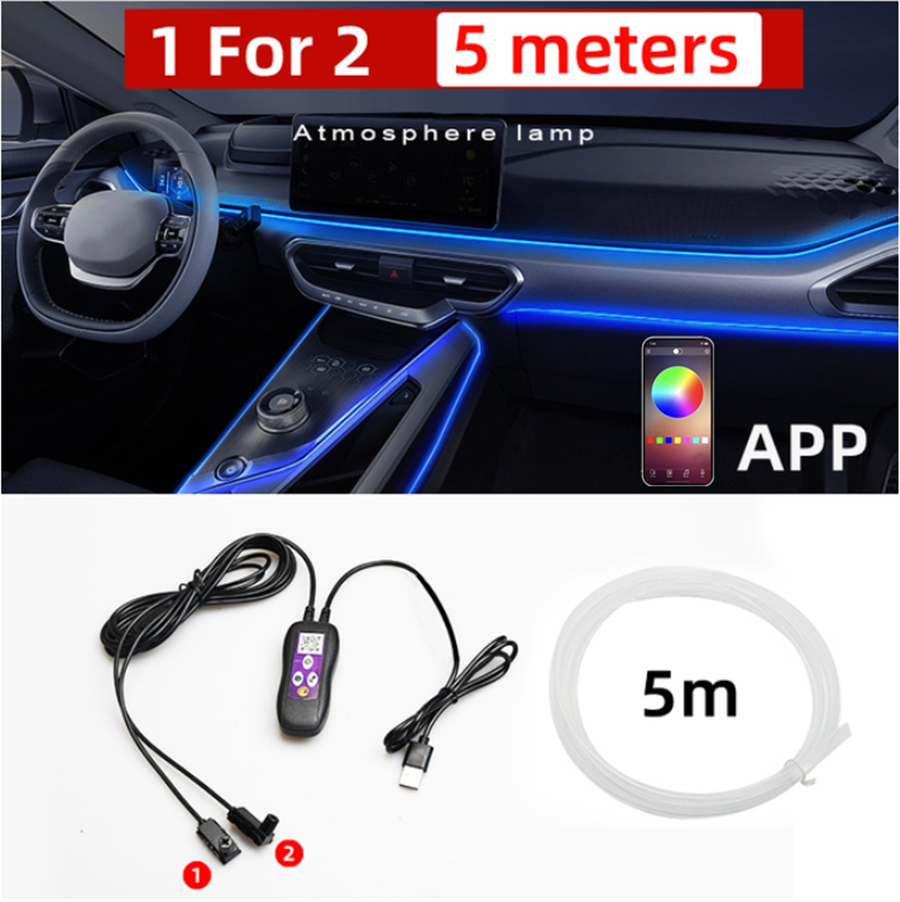 Automaze RGB App LED Car Atmosphere Interior Ambient Light With Optic Fibre  Cable, EL Neon Strip Lamp With Bluetooth App Control