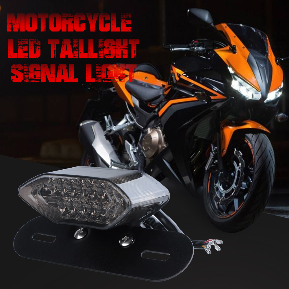 Motocicleta Placa Mount Holder Suporte Com Led Licença Freio Tail Lights