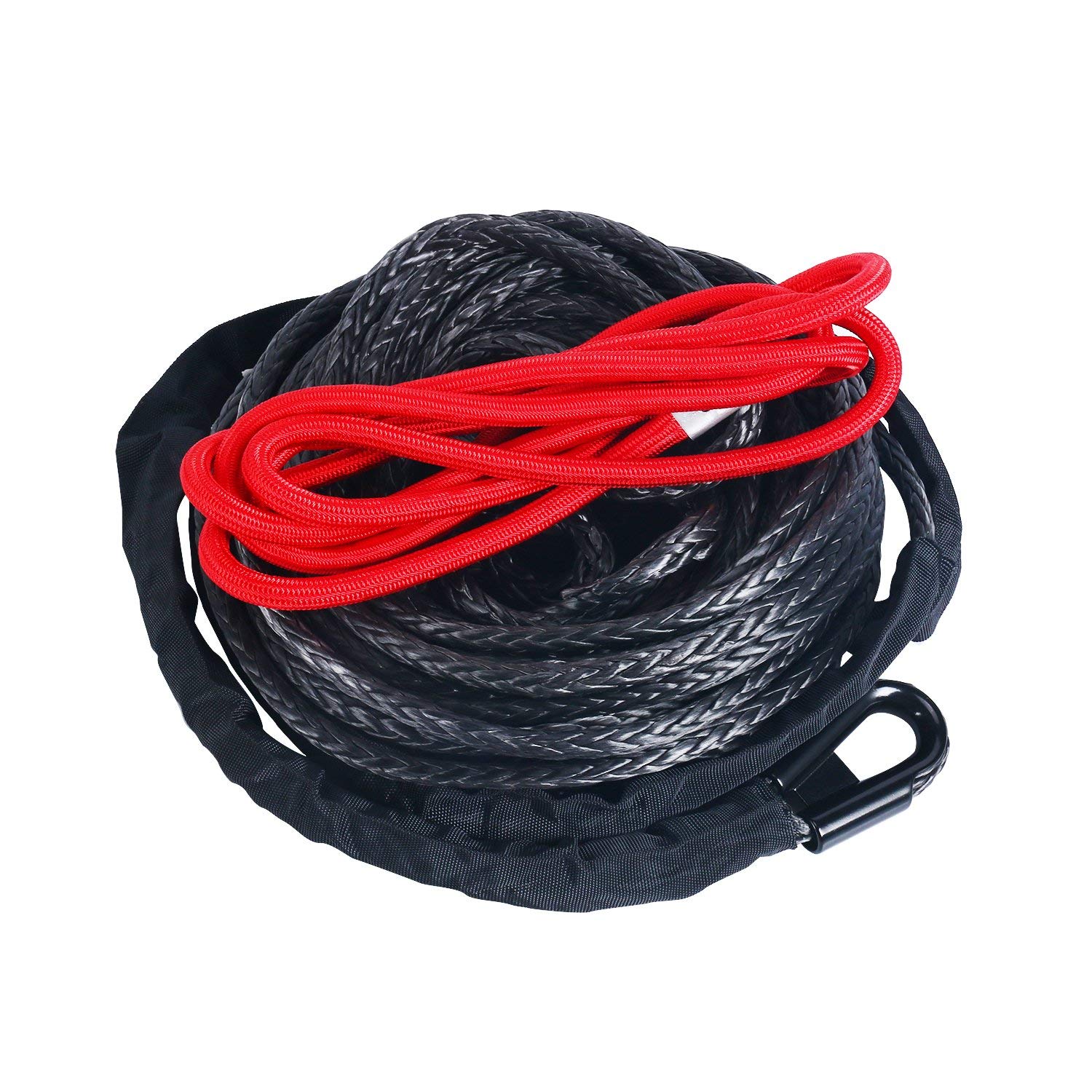 92ft x 1/2 Inch Black Synthetic Winch Rope High Streng+ RED Hook Compatible 711221848912 eBay
