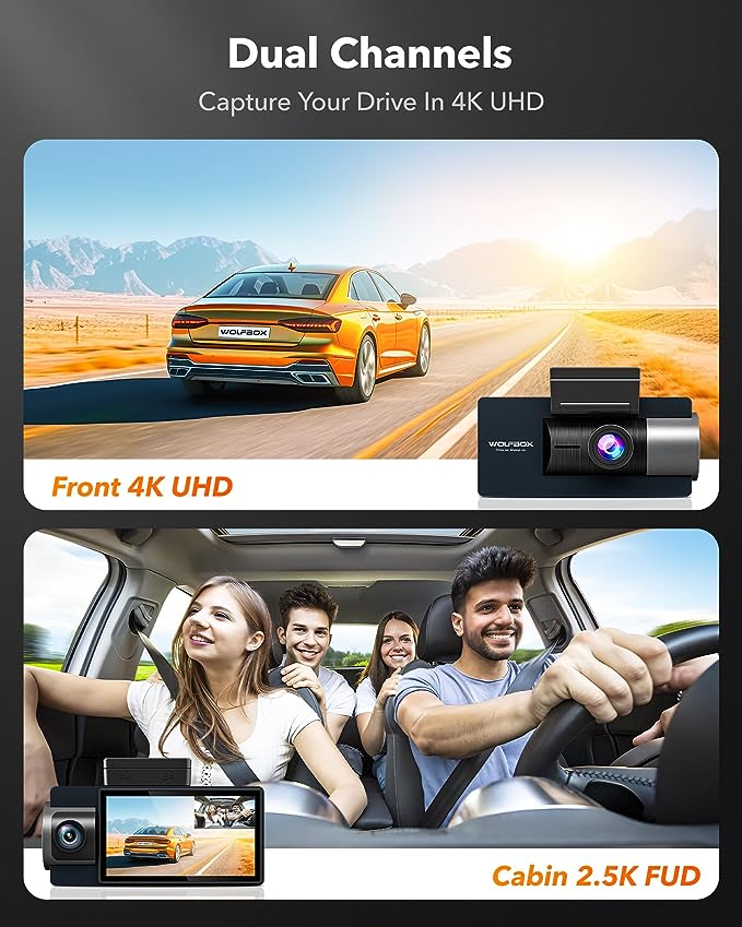 3 Channel 4K Dash Cam for Cars, 4K+2.5K Front and Rear Cabin