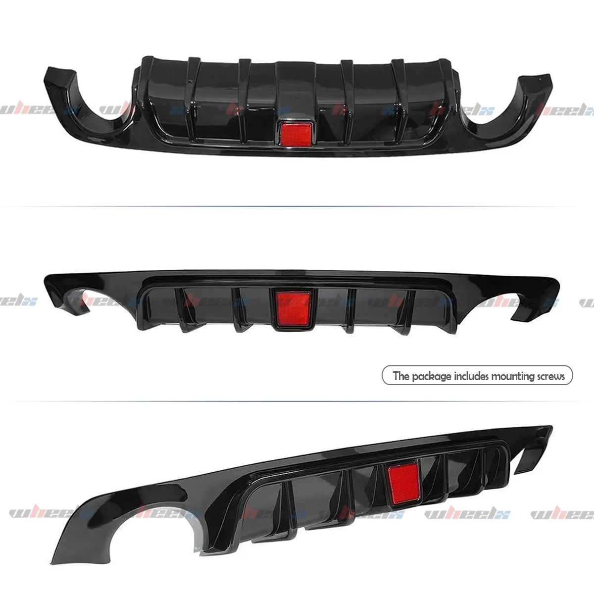 WheelX Gloss Black Rear Bumper Diffuser Lip W/ LED Brake Light For Infiniti Q50 2018-2023 (All Models, Sport/Luxe/Red Sport)
