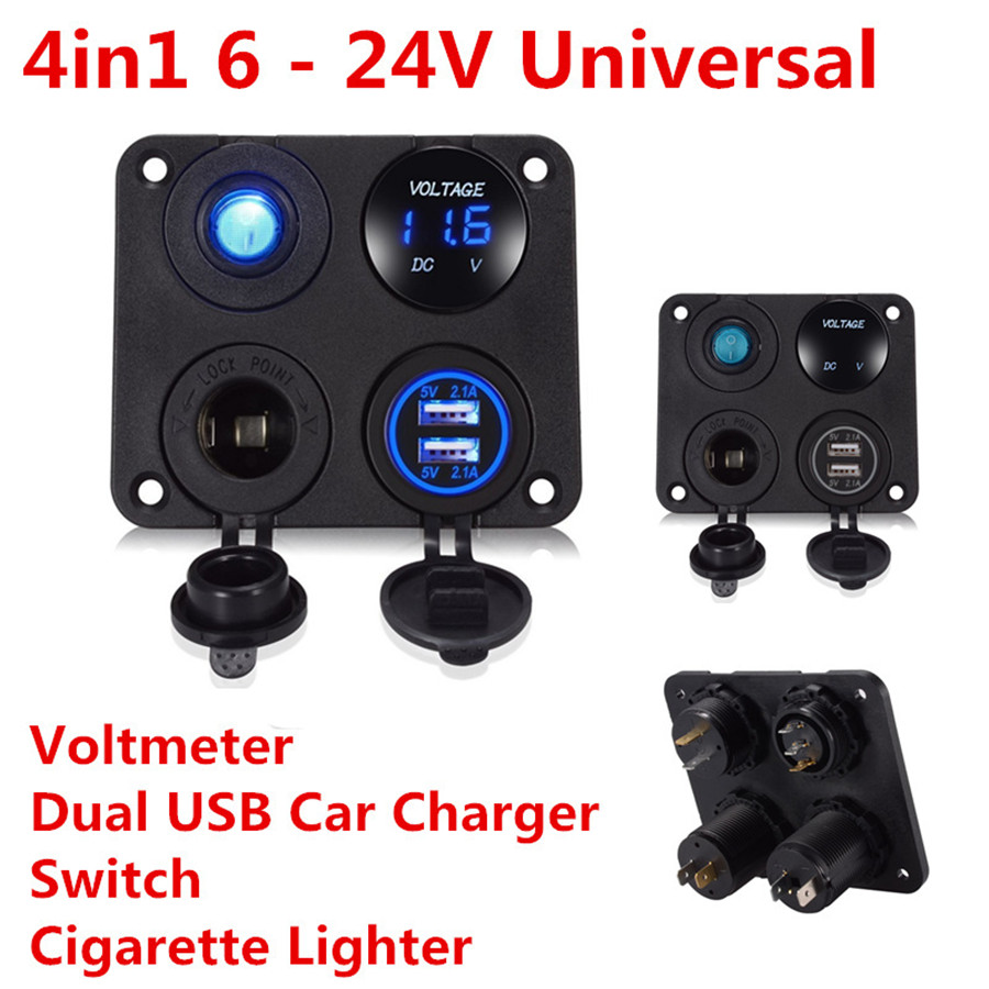 12V Auto Auto Digital Voltmeter Volt Gauge Meter USB Ladegerät Switch Control R