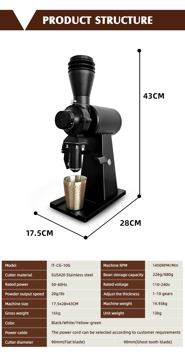 Commercial Coffee Grinder Electric Coffee Mill 90mm Flat or Ghost