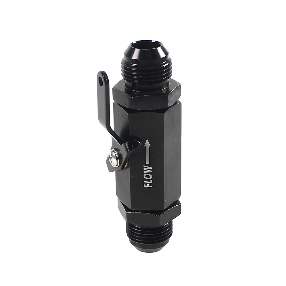 AN6 Inline Fuel Filter With Shut-Off Valve & Cable Lever - Aluminum, Black Finish