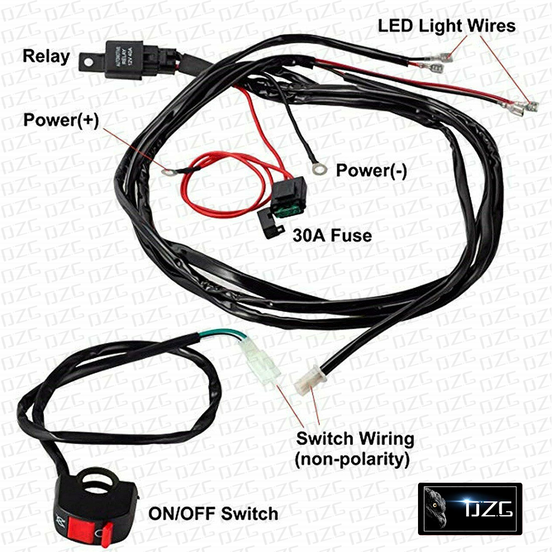 Motorcycle LED Wiring Harness Kit Switch Relay 12V 40A LED Fog Light