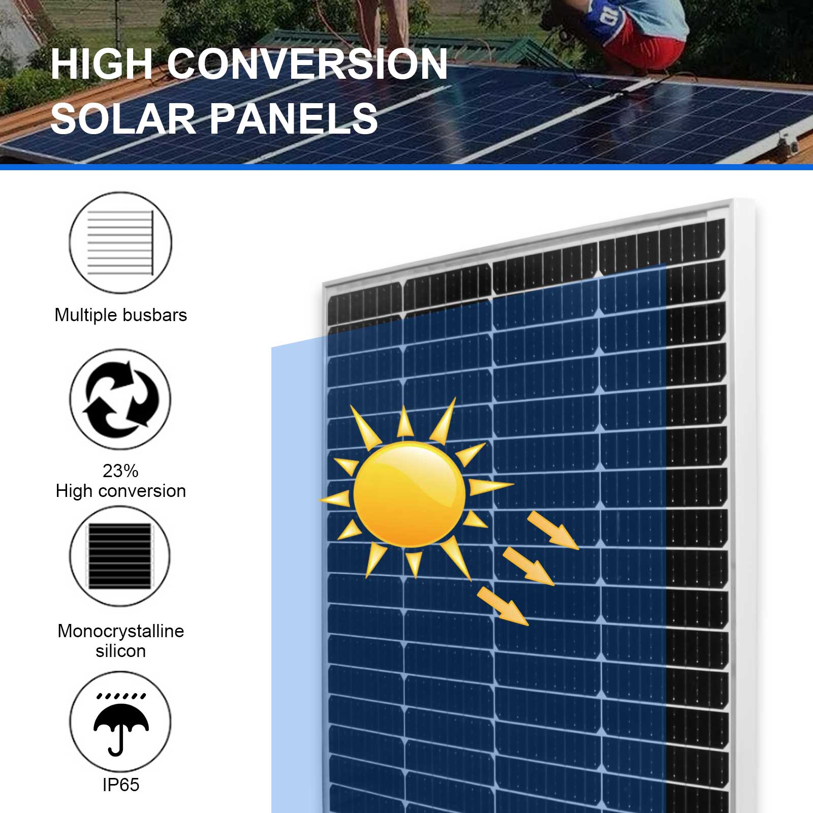 RVPOZWER 12V 200W Portable Flexible Solar Panel Mono Power RV Camping Home Boat Off Grid