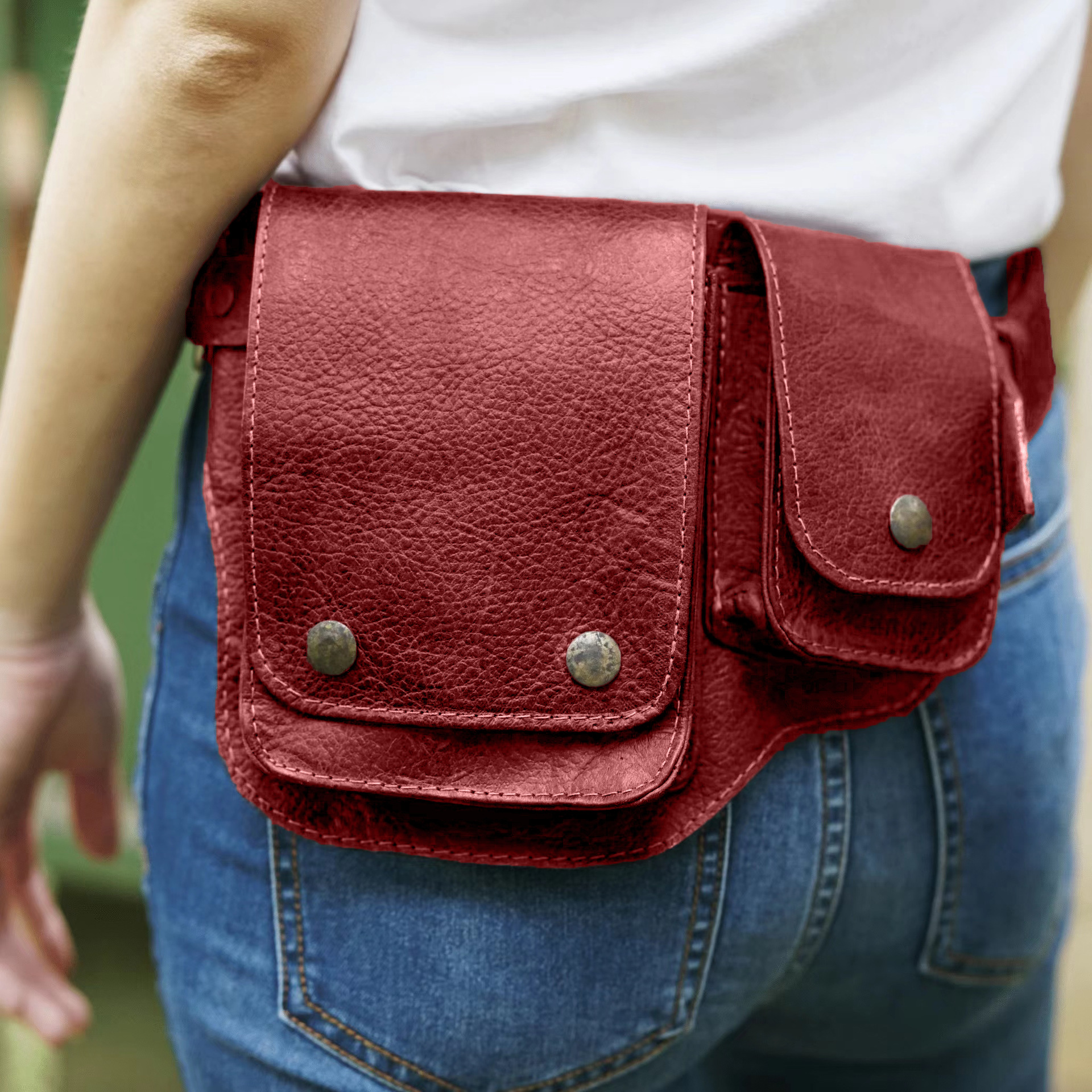 Adjustable Leather Utility Belt Pocket Women Vintage Hip Bag Waist