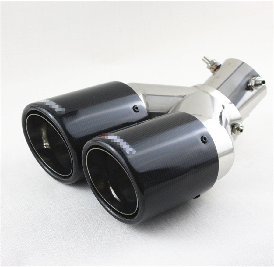 3/" Inlet Exhaust Dual Tip Glossy Carbon Fiber Car Muffler Cover Universal Right