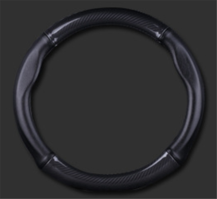 38CM Deluxe Black Carbon Fiber & Leather Car Steering Wheel Cover Trim