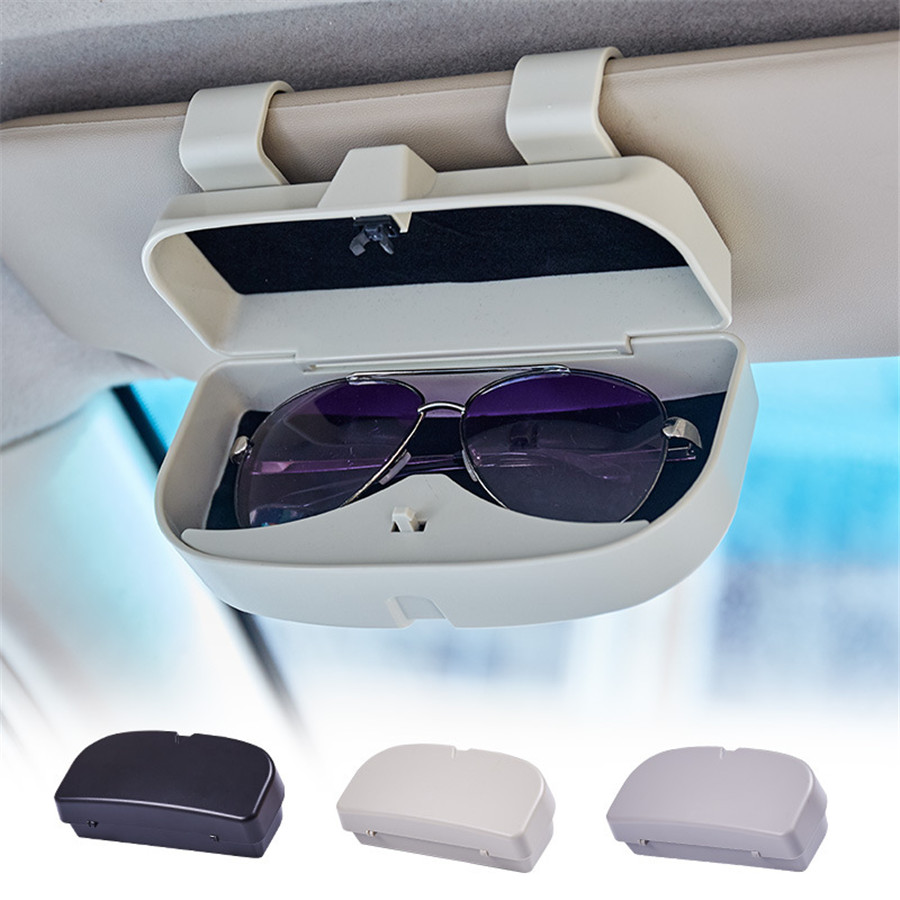 Portable Grey Plastic Car Interior Roof Sun Visor Sunglasses Storage