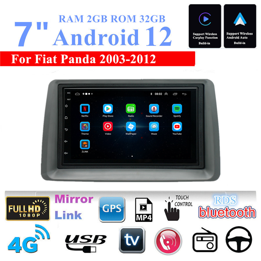 For 2003-2012 Fiat Panda Carplay Android 12 Radio Stereo GPS 7 2+32G  Navigation