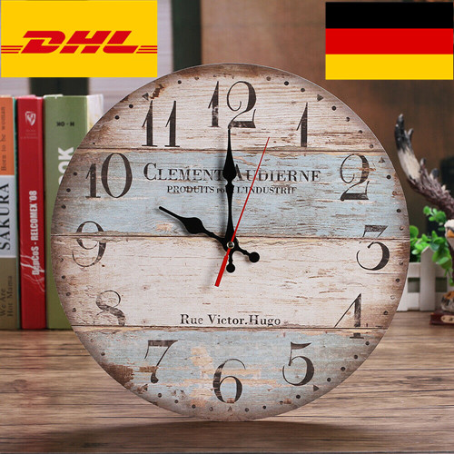 Holz Wanduhr Küchenuhr antik Design Modern Shabby Vintage Uhr DE | eBay