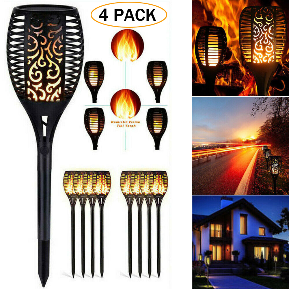 4 Pack Outdoor 12 LED Solar Torch Flickering Flame Light Garden Waterproof Lamps