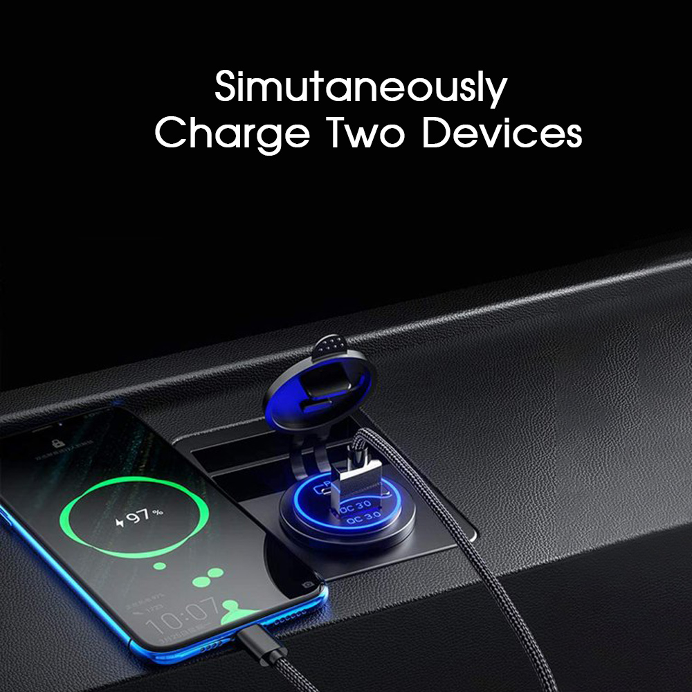 thumbnail image 2 of QC 3.0 + PD Fast USB Car Charger Socket Adapter - 36W Dual Port, Dustproof 2 of 5