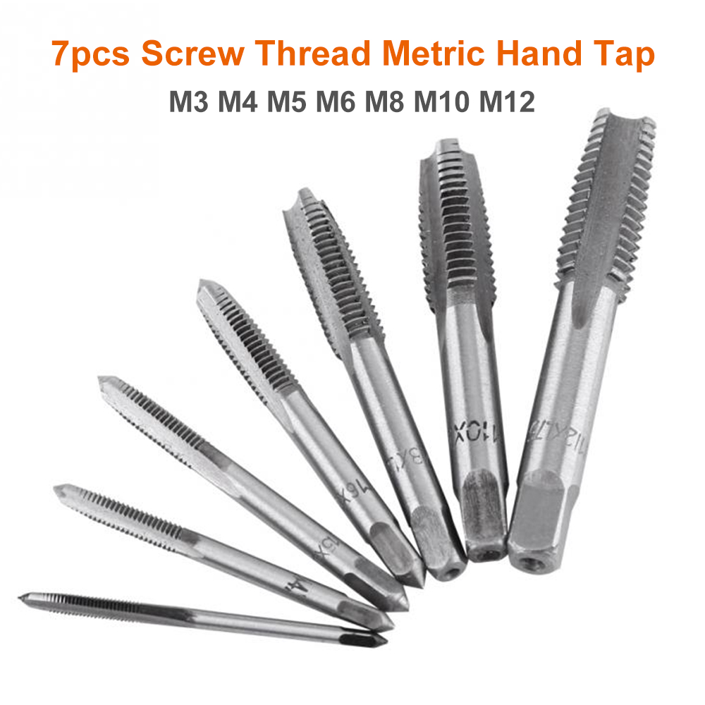 7x M3//M4//M5//M6//M8//M10//M12 HSS Hand Screw Machine Thread Straight Metric Plug Tap
