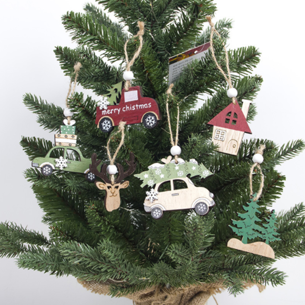3pcs Wooden Car/Elk/Tree Pendants Crafts Christmas Tree Ornaments Xmas Decor uq