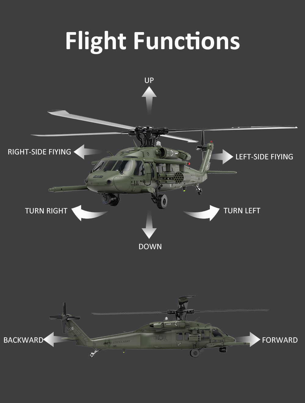 YXZNRC UH60 Black Hawk 6CH Gyro 2.4G 6-axis 3D Flybarless 1/47 RC