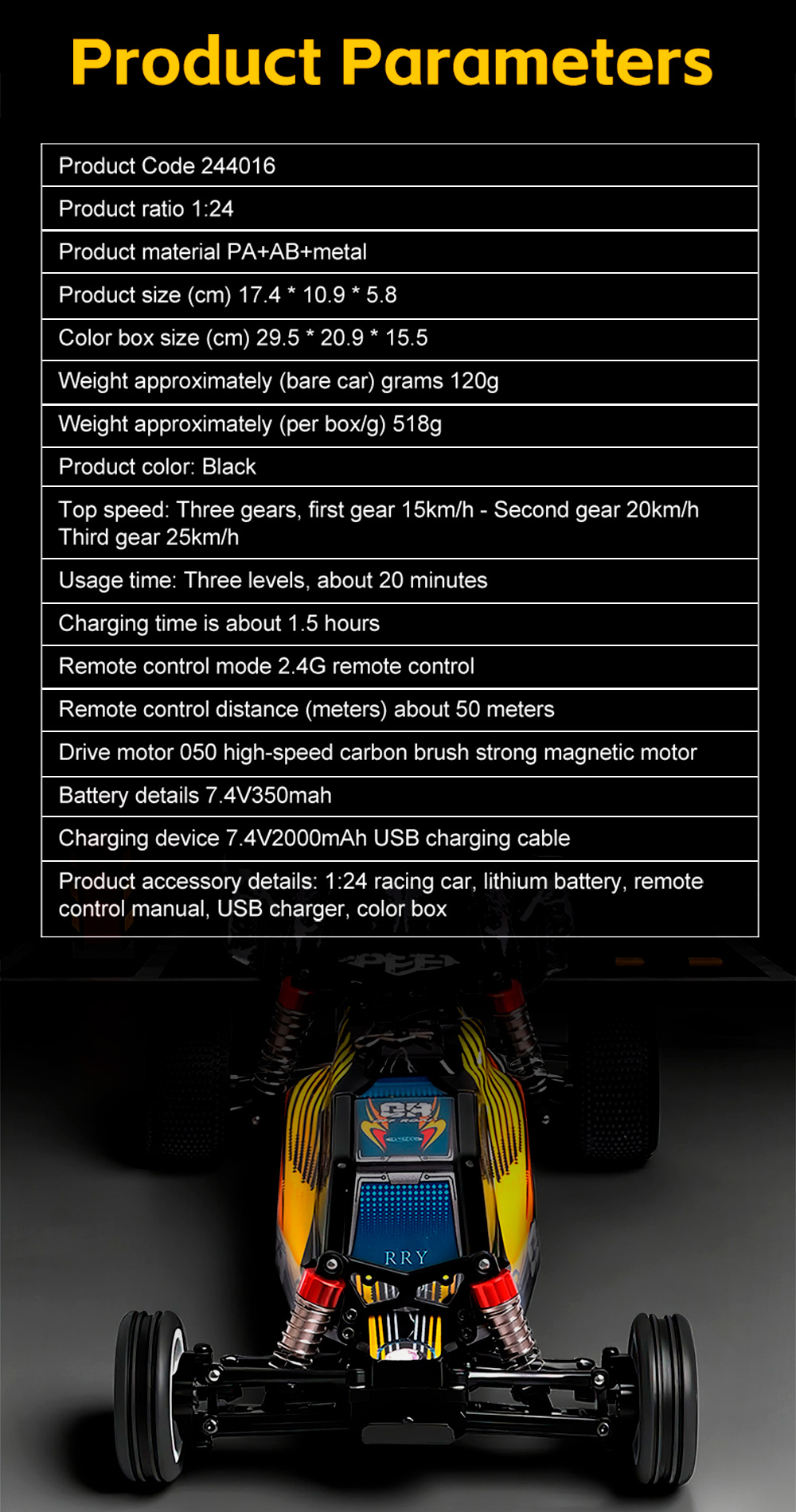 WLToys 244016 RC Racing Car 1/24 2WD 2.4G RTF Electric Remote