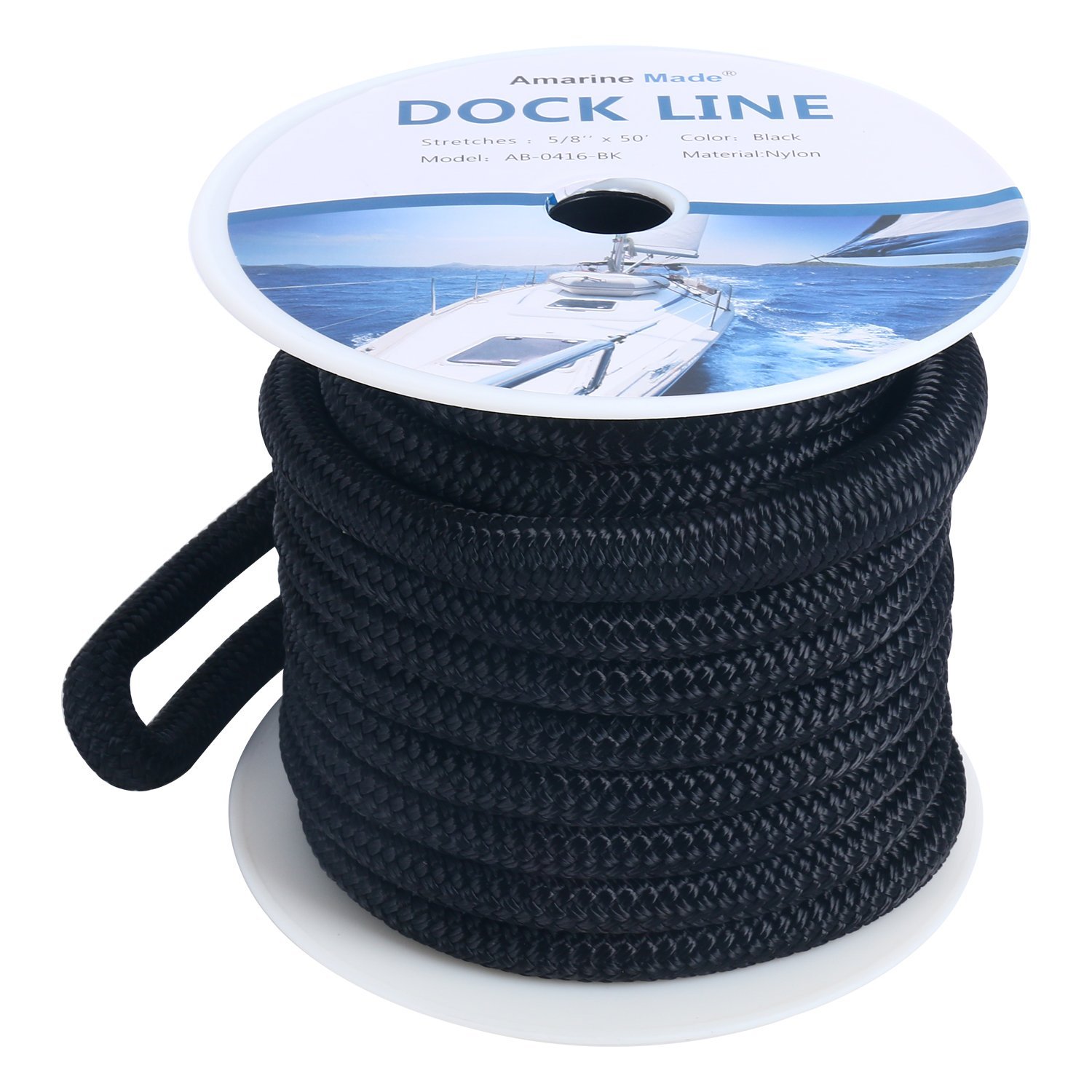 Black Double Braid Nylon Dock Line 5/8" x 50ft Boat Marine Docking Rope