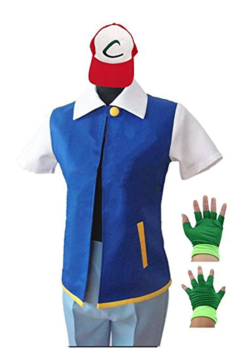 Pokemon Ash Ketchum Trainer Costume Cosplay Shirt Jacket + Gloves + Hat ...