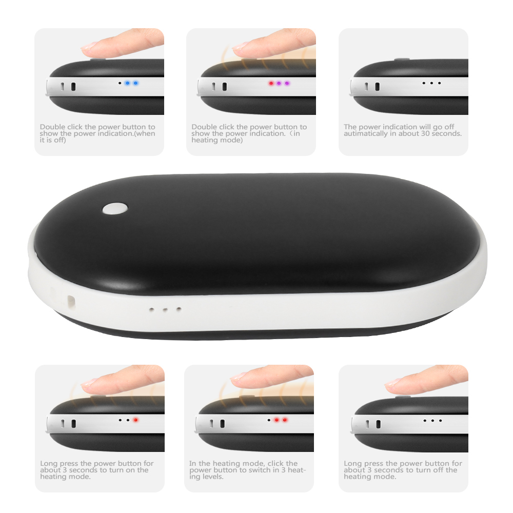 5200mAh Back Battery Hand Warmer DoubleSide Pebbles Power Bank