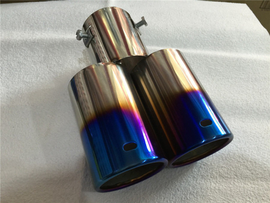 Universal Blue Burnt Stainless Steel Car Rear Dual Exhaust Pipe Tail