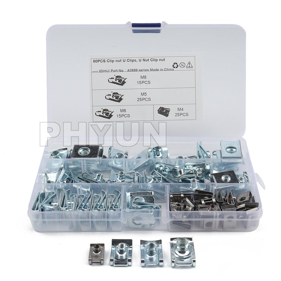 80pcs Nuts Clips Speed Fasteners U Nuts Captive Panel Nuts Boxed M4 M5 M6 M8