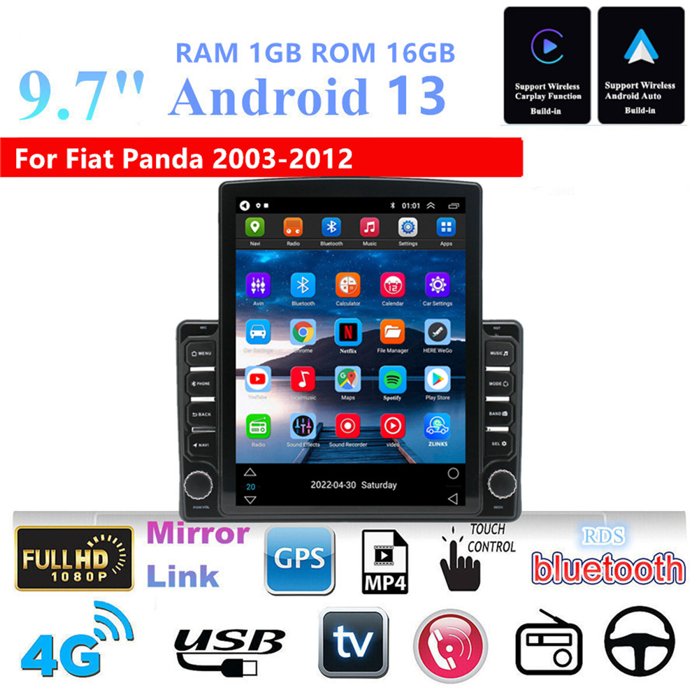 9.7'' Android 13.0 Stereo Radio NAV GPS WIFI For Fiat Panda