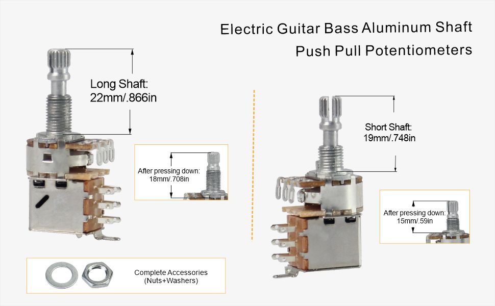 KAISH Potenziometro per chitarra e basso (senza tirare più) A250K