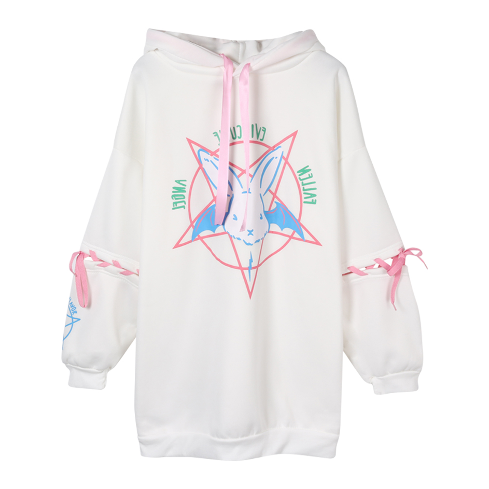 Schleife Pentagramm Hase Druck Sweatshirt Kapuze Damen Schleife Pentagramm Hase Druck Sweatshirt Kapuze Damen