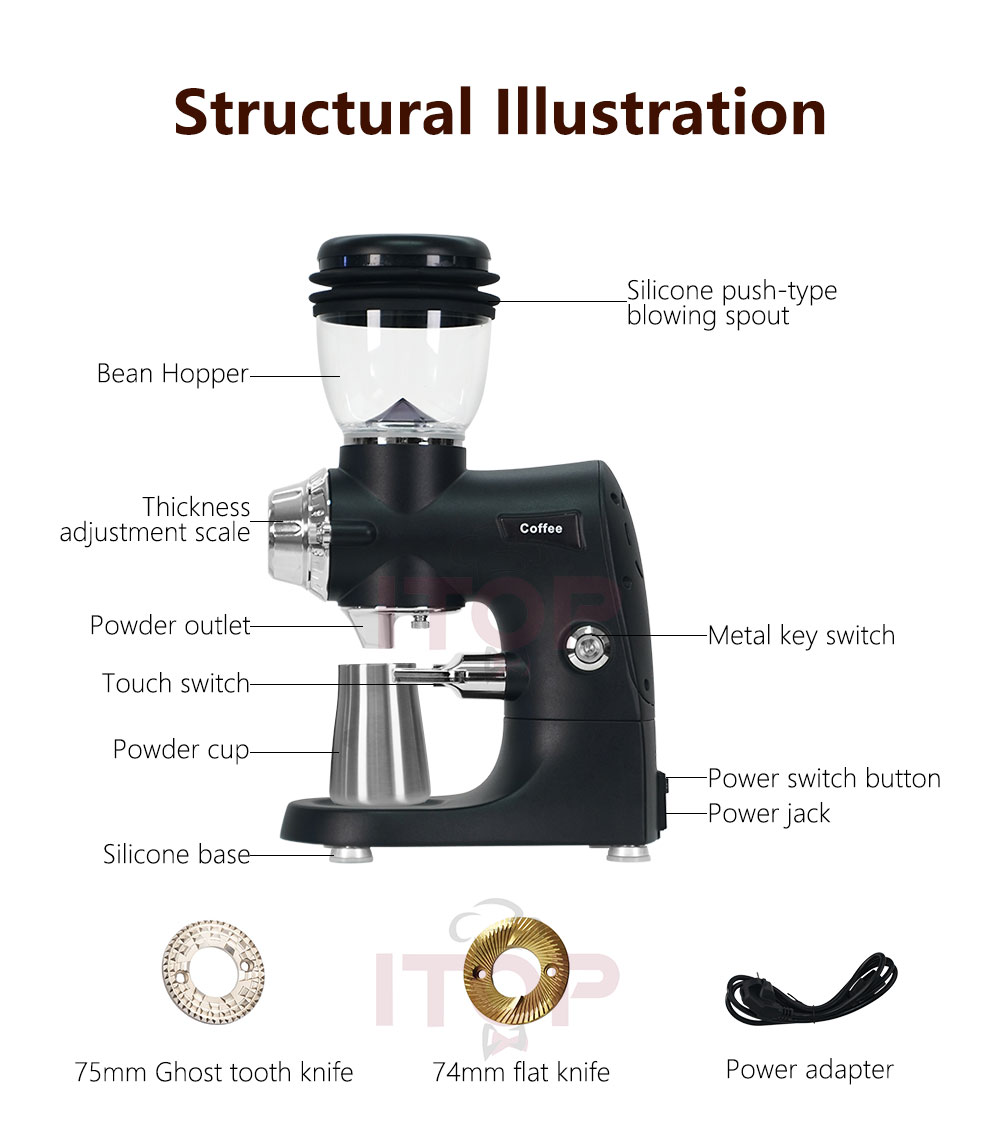 Coffee Grinder Electric Coffee Bean Mill for Espresso, 74mm Coffee Grinder Electric Coffee Bean Mill for Espresso, 74mm