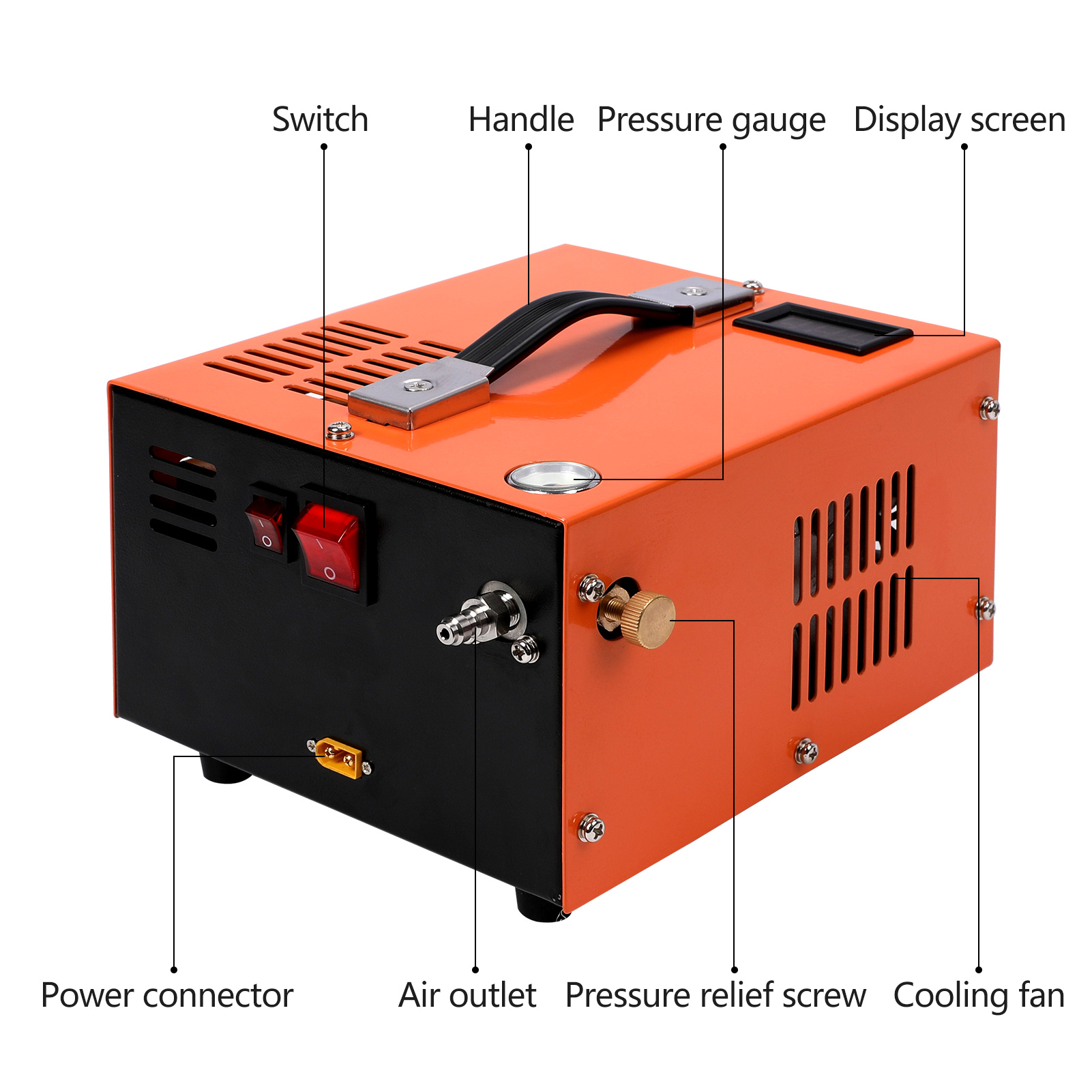 Compressore PCP 4500 Psi 30MPa, Compressore d'aria PCP 12V DC-110/220V AC, Compressore d'aria per paintball, Pompa per fucile ad aria compressa PCP, Pompa per compressore per bombole da sub