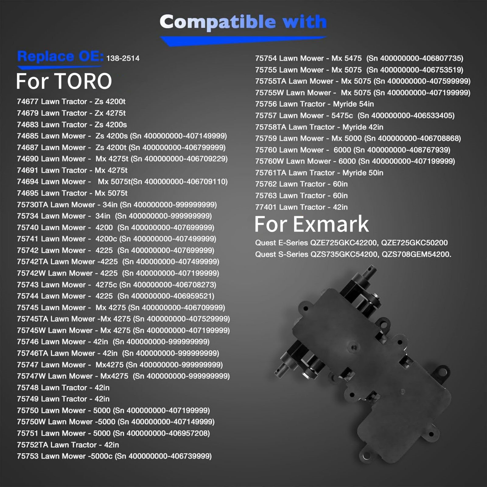 138-2514 Lawn Mower Brake Control Module Assembly For Toro