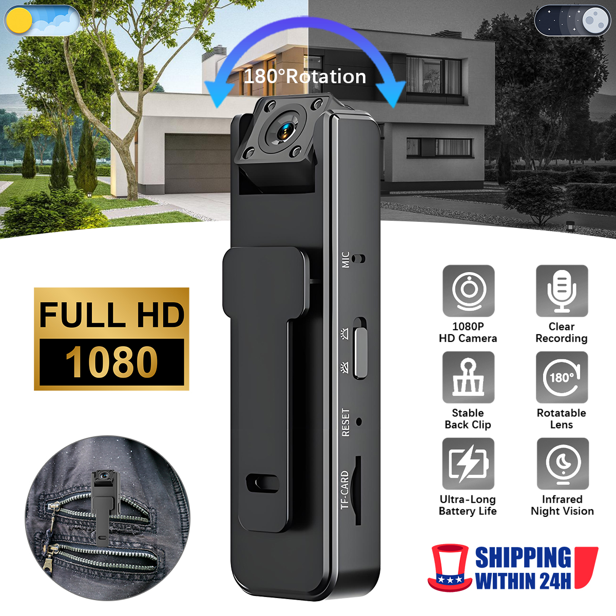 Portable Police Body Camera 1080P Pocket Video Audio Recorder