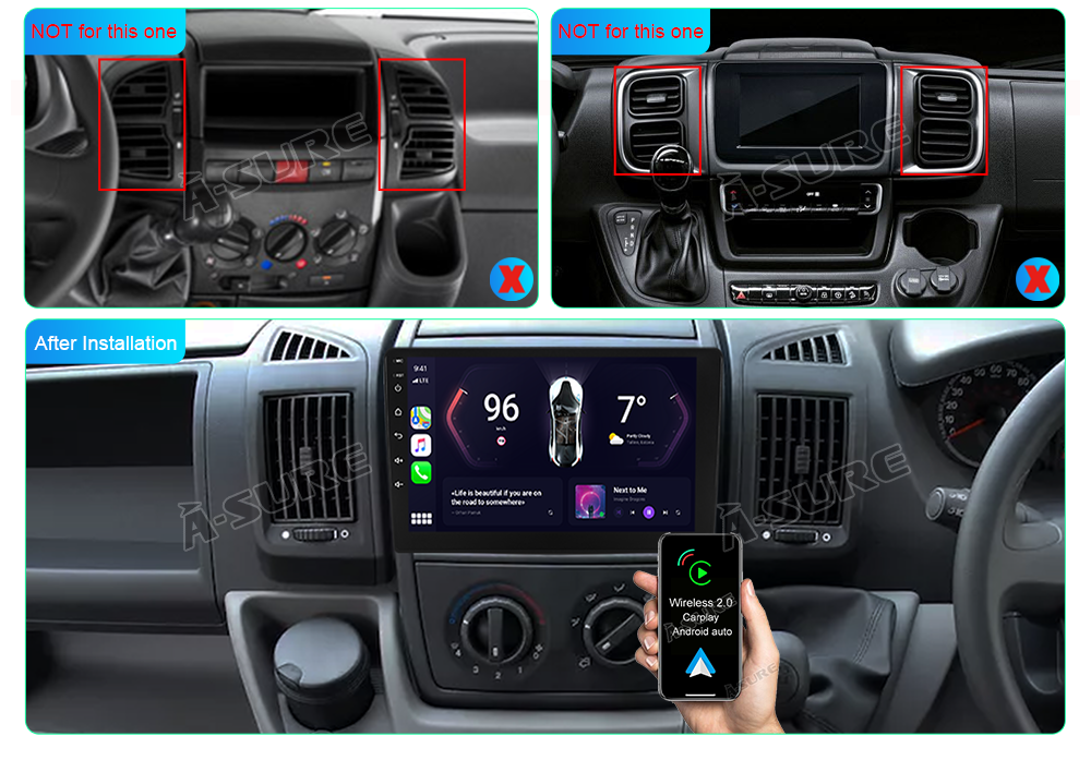 Hodozzy Autoradio 9 Pollici Per Fiat Ducato/Peugeot Boxer/Citroen Jumper (2011-2022) – Carplay Wireless, Android Auto, GPS, 4+64G, CANBUS